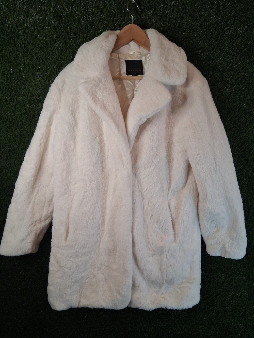 Weatherproof Faux Fur Teddy Coat Cream Ivory Size S Oversized Plush Jacket 32"89